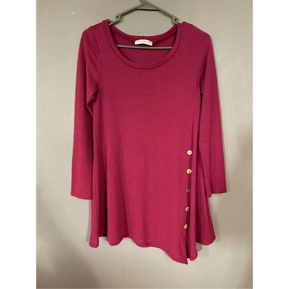 Emerald Long Sleeve Irregular Hem Tunic Top With Faux Buttons S - Picture 1 of 6